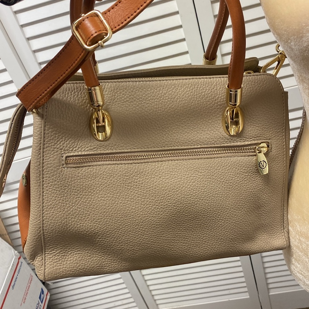 Valentina Tradizone Italiana Beige Pebbled Leather Crossbody Shoulder Bag - Picture 4 of 6